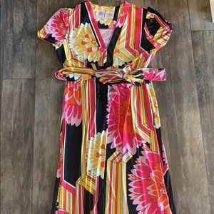 Nikki Poulos S Pink, Yellow & Black Maxi Dress